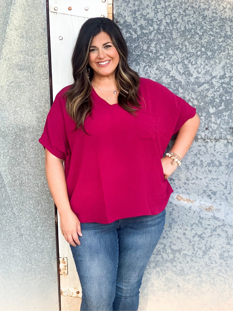 Oversized Dolman Staple Vneck Blouse