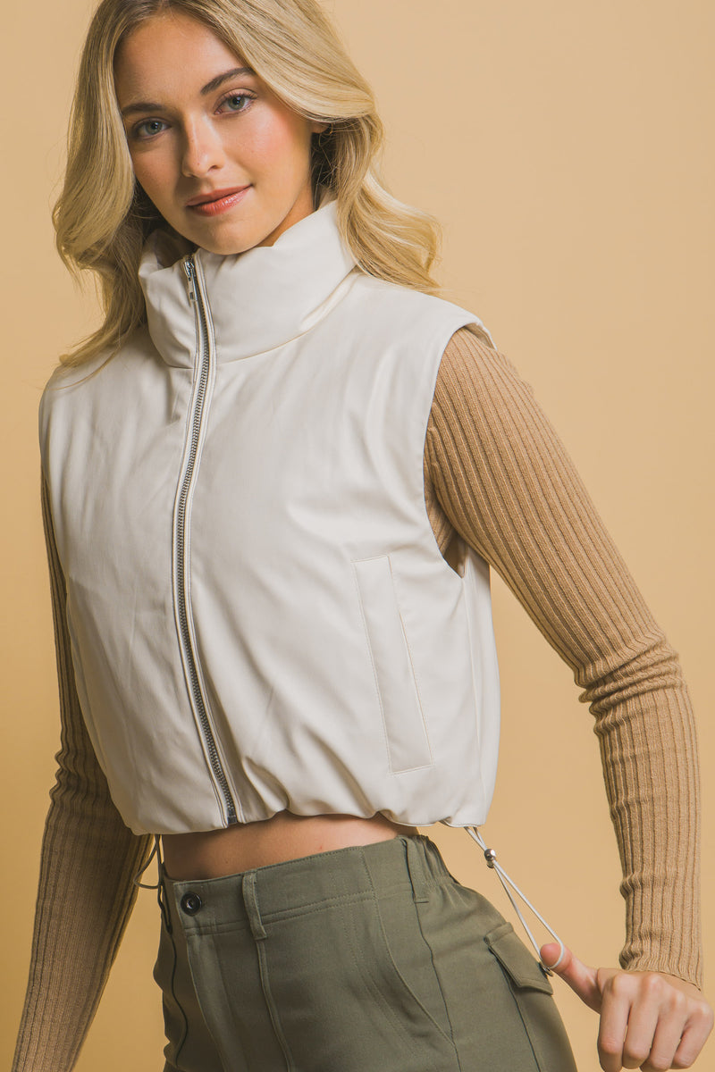 Faux Leather Puffer Vest