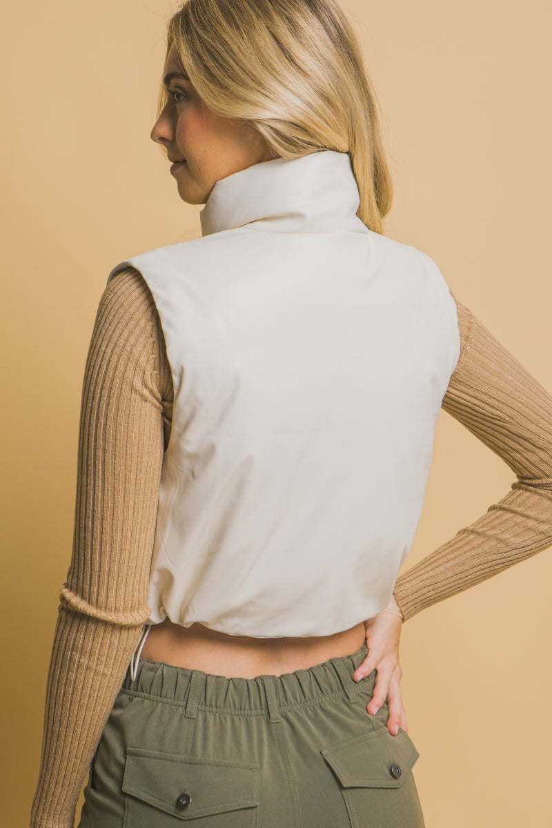 Faux Leather Puffer Vest