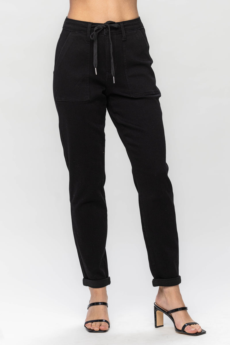 Jet Black Double Roll Cuff Jogger