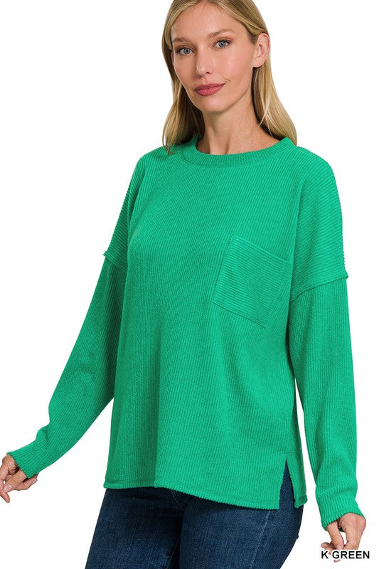 Soft Ribbed Sweater w/ Pocket