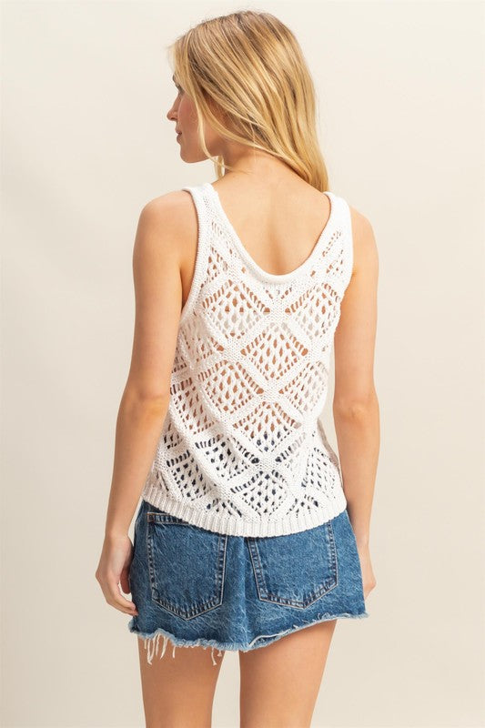 Open Stitch Scoop Neck Sleeveless Top