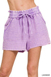 Double Gauze Frayed Hem Drawstring Shorts
