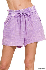 Double Gauze Frayed Hem Drawstring Shorts