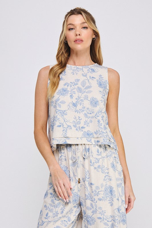 When In Greece Linen Floral Top