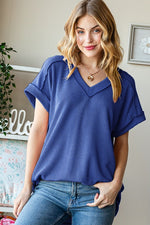 Solid Urban Ribbed Vneck Top