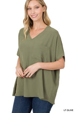 Oversized Dolman Staple V-Neck Blouse