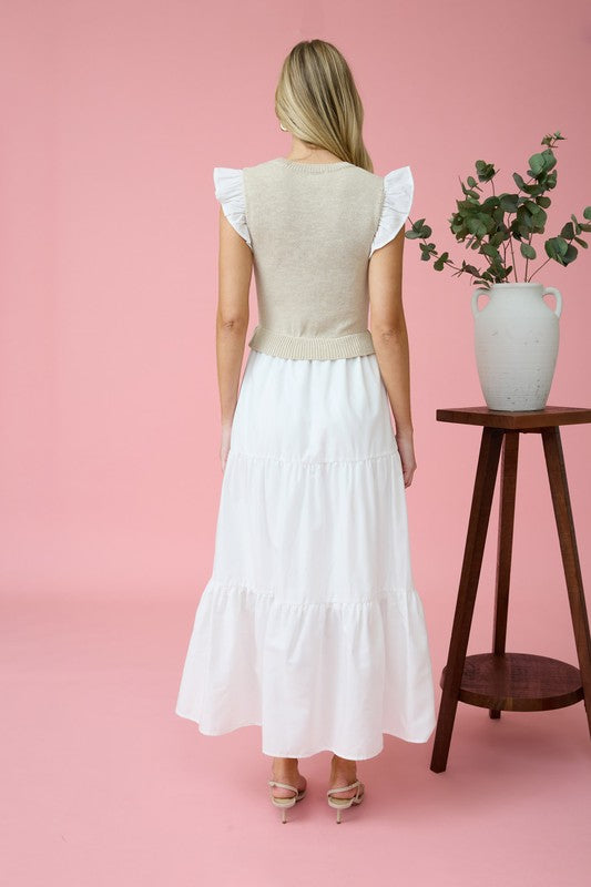 Mixed Media Sweater Vest Midi Dress