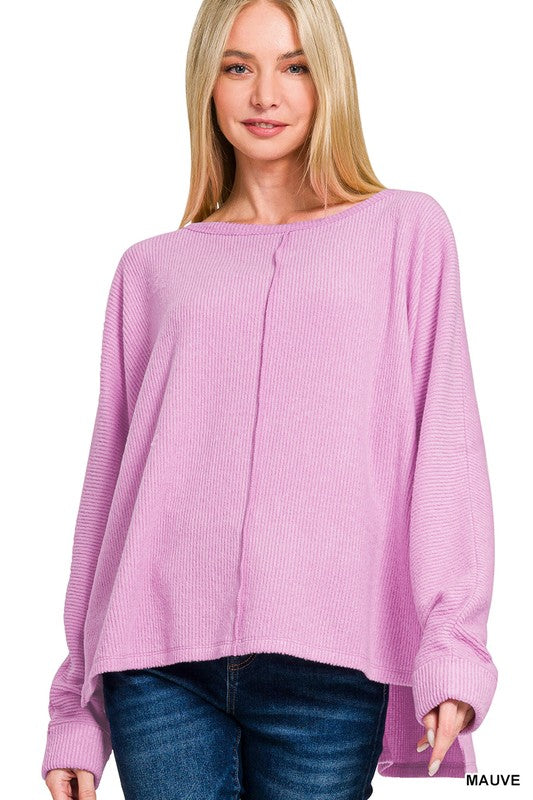 Ribbed Center Seam Dolman Top