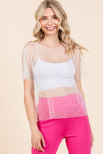 Rhinestone and Pearl Mesh Top