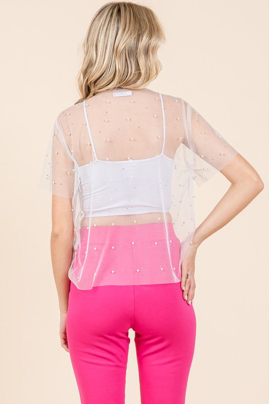 Rhinestone and Pearl Mesh Top