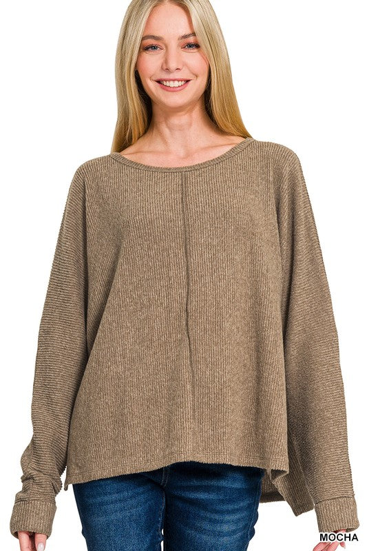Ribbed Center Seam Dolman Top