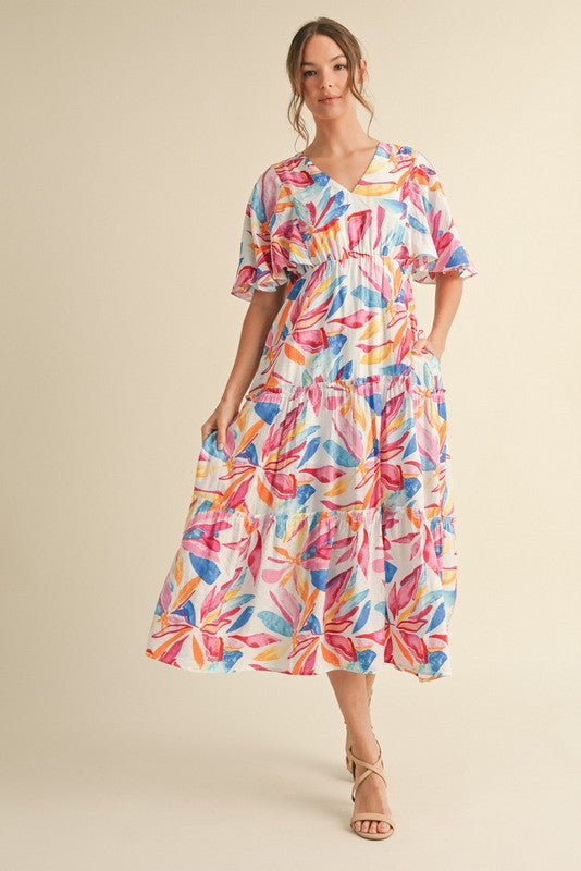 Morgan's Multicolor Print Tiered Midi Dress