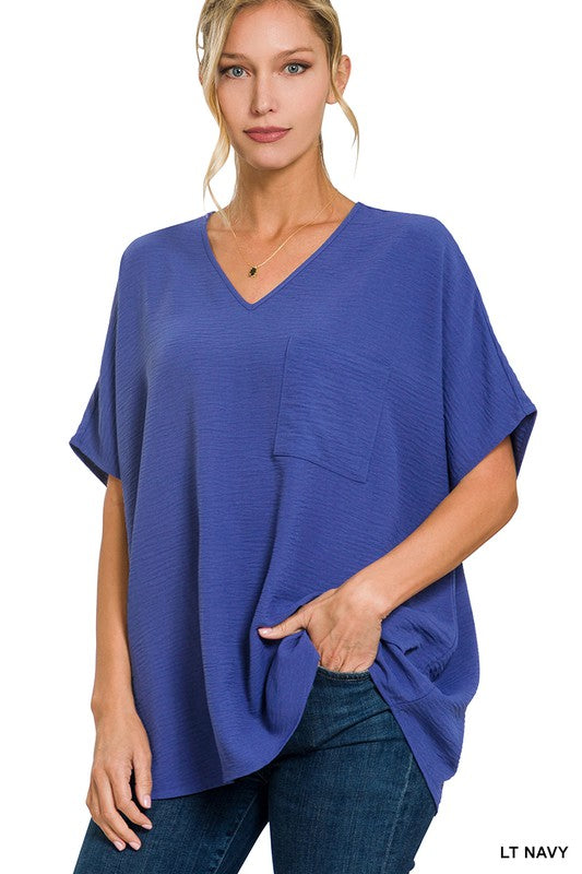 Oversized Dolman Staple Vneck Blouse