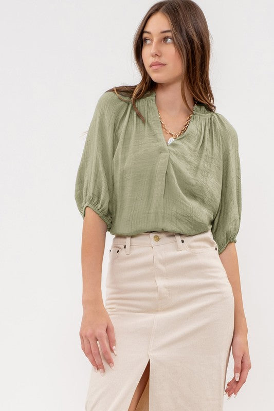 Scrunched Vneck Blouse