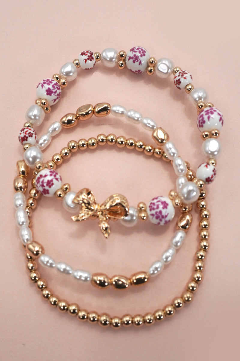 Faithlyn's Ceramic Porcelain Bow Multi-Layer Bracelet