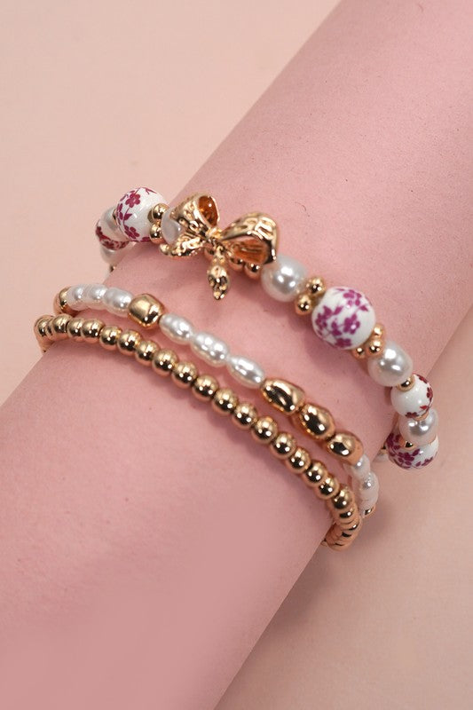 Faithlyn's Ceramic Porcelain Bow Multi-Layer Bracelet