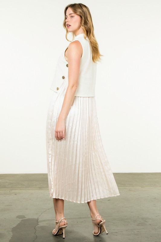 Joyful Classic Cream Pleated Dress