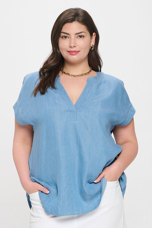 Chambray SplitNeck Blouse