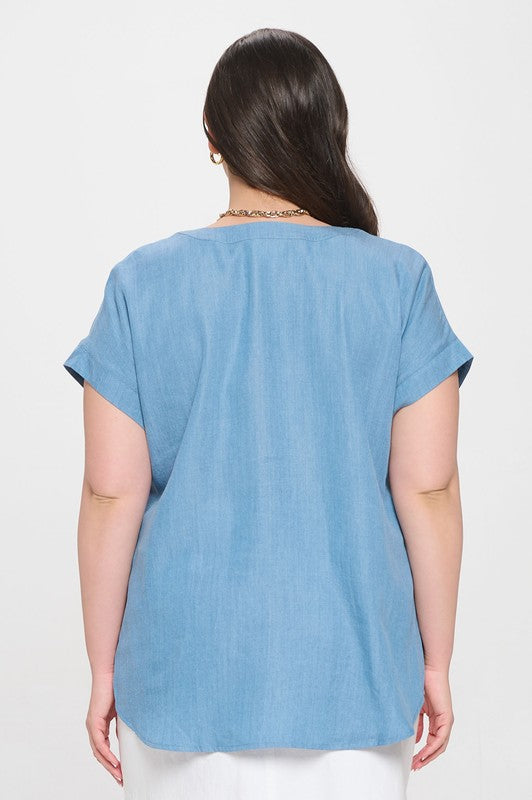 Chambray SplitNeck Blouse