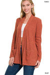 Heather Ribbed Sweater Open Front Cardigan