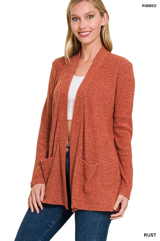 Heather Ribbed Sweater Open Front Cardigan