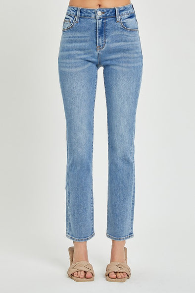 Risen Mid Rise Ankle Slim Straight Denim