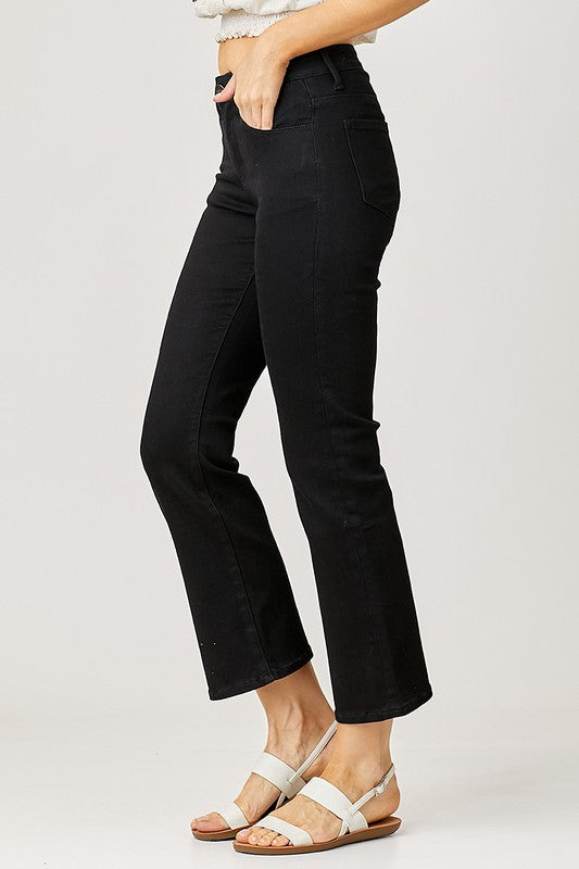 Sophie Mid Rise Ankle Bootcut Black Denim