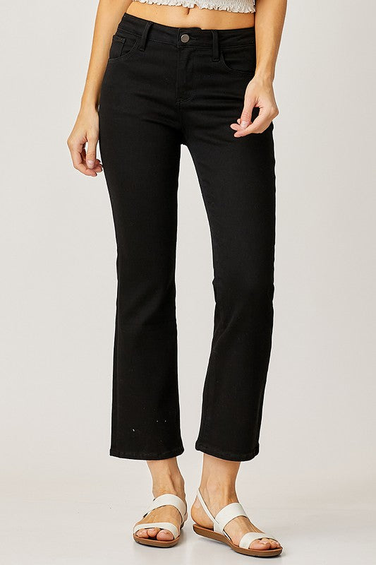 Sophie Mid Rise Ankle Bootcut Black Denim