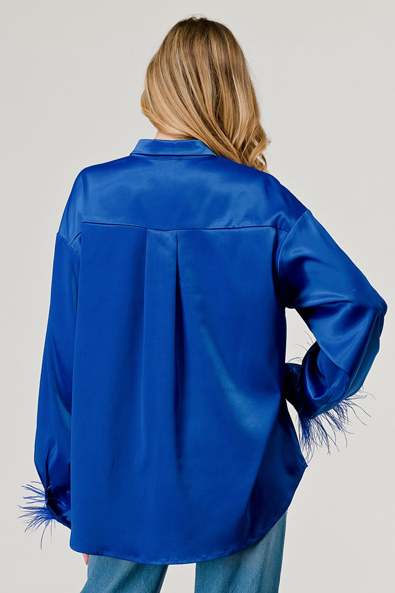 Satin Button Down Feather Blouse