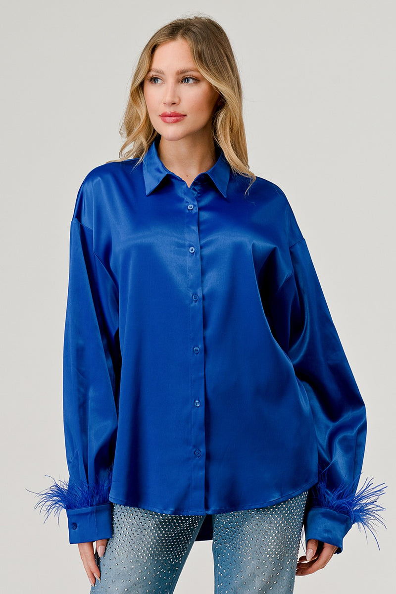 Satin Button Down Feather Top