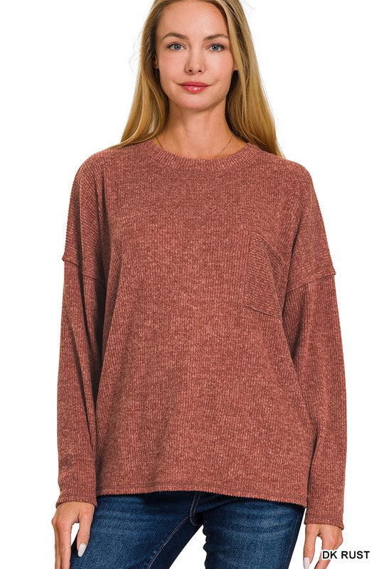 Soft Ribbed Sweater w/ Pocket