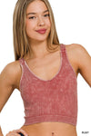 WASHED RIBBED CROPPED SEAMLESS V-NECK TANK TOP