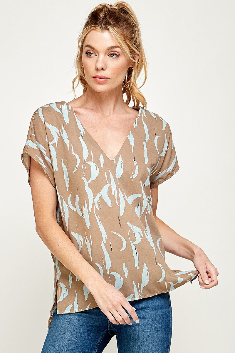 Blue and Gold Abstract Blouse