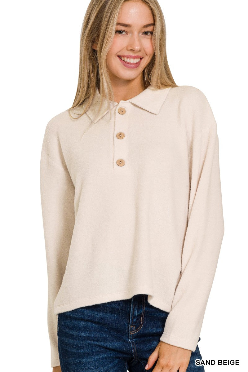 Brushed Button & Collared Sweater