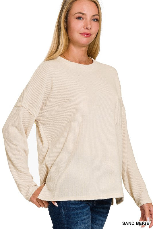 Soft Ribbed Sweater w/ Pocket