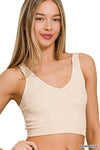 WASHED RIBBED CROPPED SEAMLESS V-NECK TANK TOP