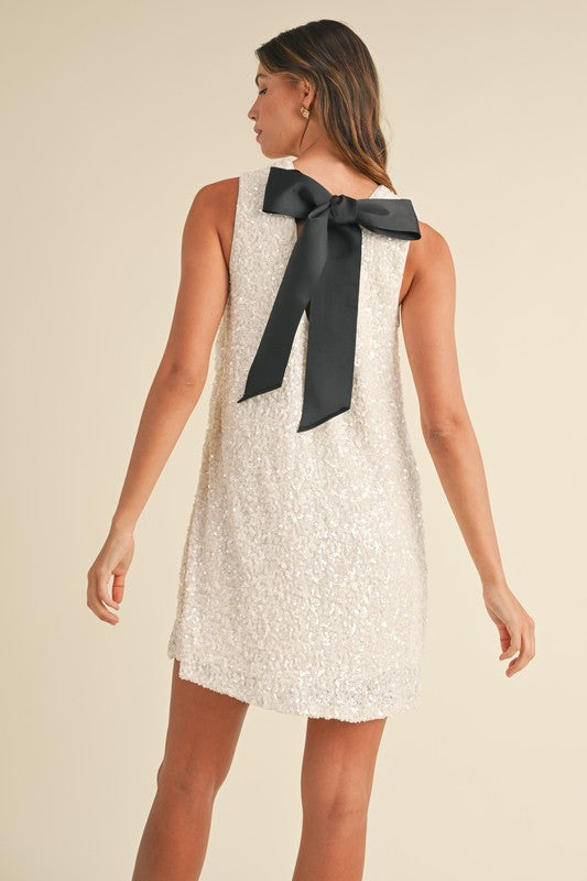 Holiday Classic Sequins Bow Detail Dress