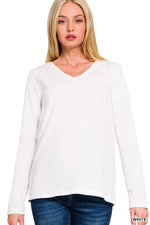 Long Sleeve Cotton V-neck