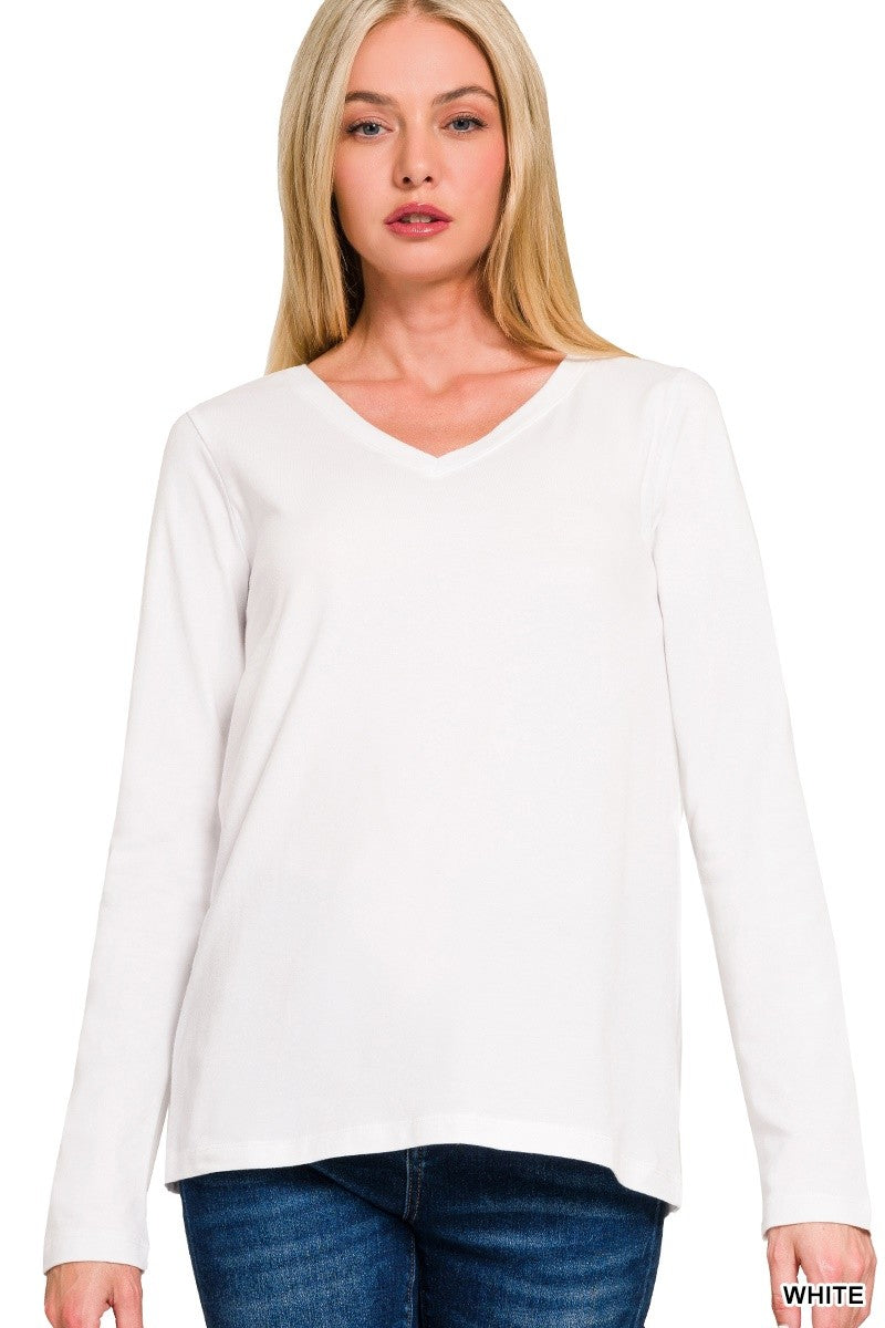 Long Sleeve Cotton V-neck