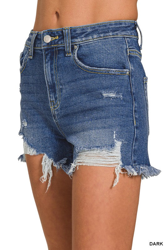 Distressed Dark Wash Denim Shorts