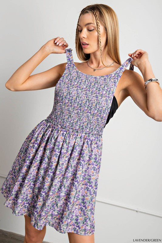 Smocked Floral Print Summer Dress