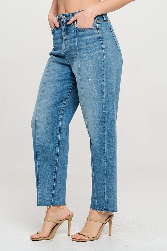 High Rise Barrel Denim W Center Seams