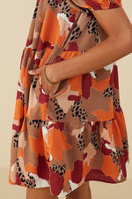 Abstract Leopard Print Button Up Dress
