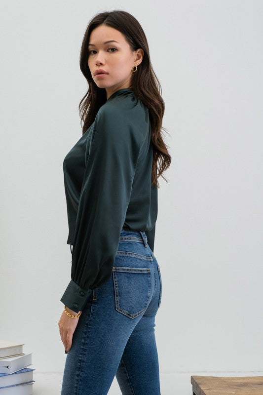 Twist & Shout Hunter Green Long Sleeve Blouse