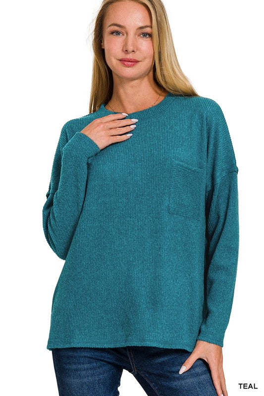 Soft Ribbed Sweater w/ Pocket
