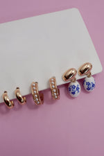 Blue Ceramic Trio Hoop Earrings
