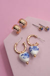 Blue Ceramic Trio Huggie Hoop Earrings