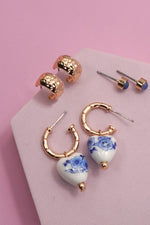 Blue Ceramic Trio Huggie Hoop Earrings