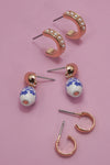 Blue Ceramic Trio Hoop Earrings